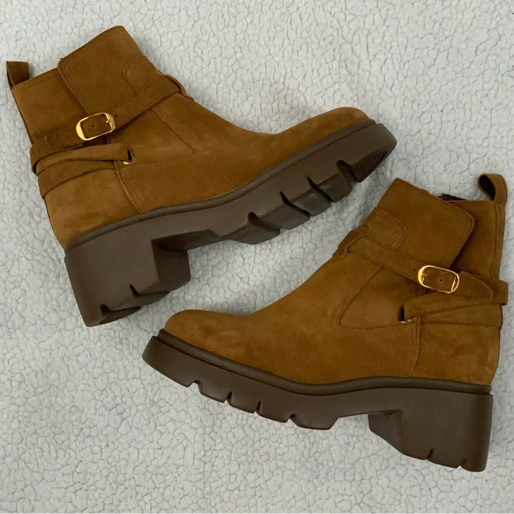 Steve Madden Womens 9 M Camel Suede Colletta Zip Up Ankle Bootie Boot New